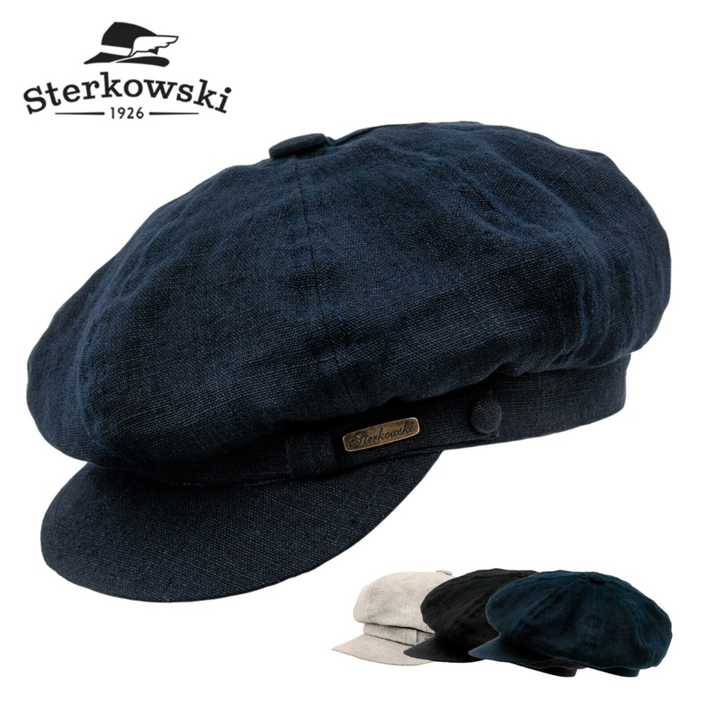 Black Sterkowski LINEN Summer Artist Cap Paper Boy Vintage Polish